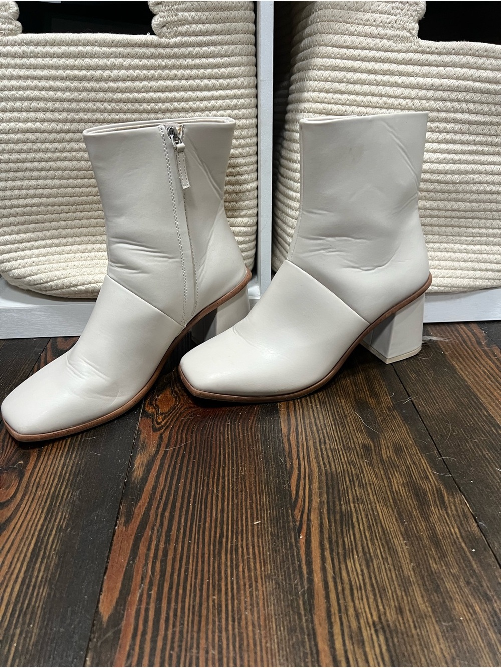 Women's Cream Ankle Boots - Sleek Block Heel
